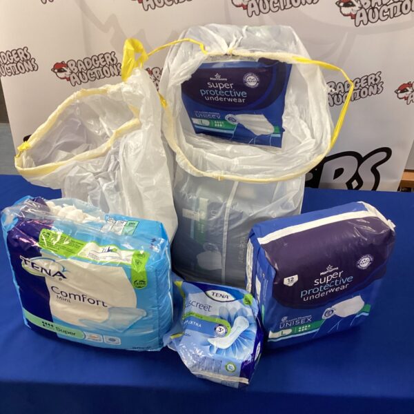 Quantity lot of Tena Comfort pads and underwear for incontinence.