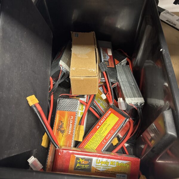 Assorted LiPo RC batteries for model cars and aeroplanes.