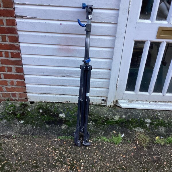 Folding bike repair stand for convenient cycle maintenance.