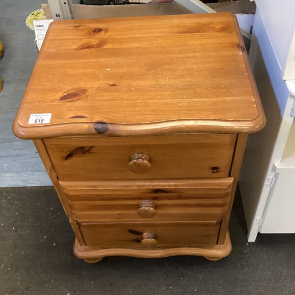 Vintage pine bedside cabinet with single door and shelf.