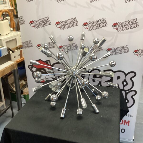 Large chrome Sputnik ceiling light, mid century modern design.