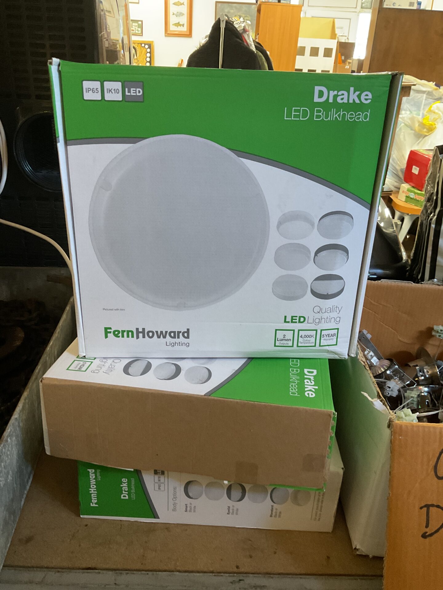 1044 Three boxed Drake led bulkhead lamps