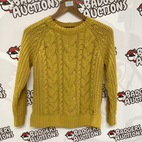Mustard yellow Joules cable knit pullover, size 8.