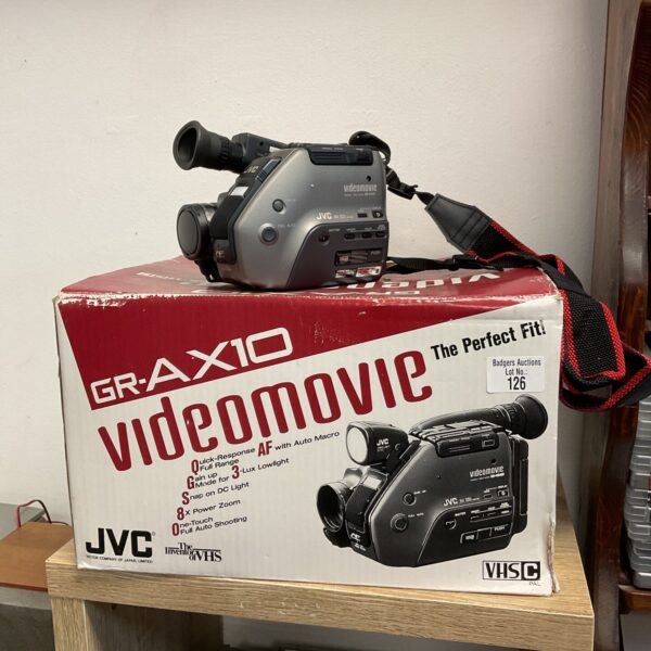 JVC GR-AX10 camcorder in its original box with accessories.