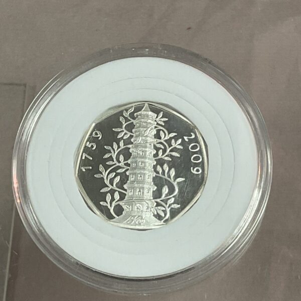 Front view of the 2009 Kew Gardens 50p coin copy.