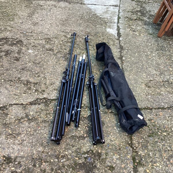 Black Lencarta tripods set for studio photography lighting.
