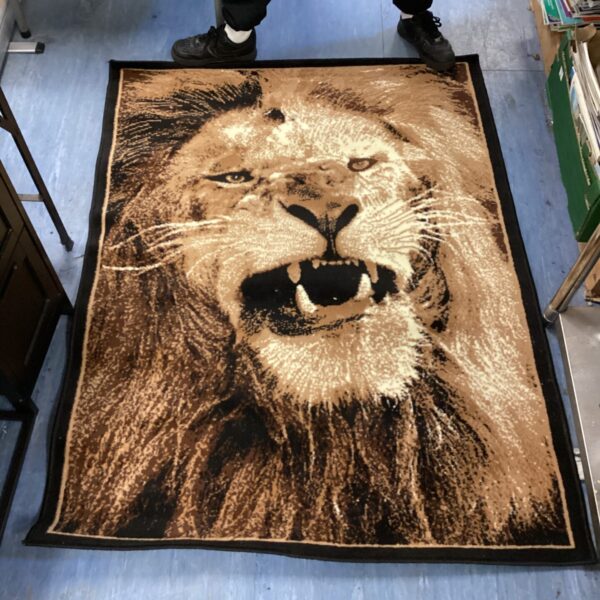 Large lion print rug for home decor.