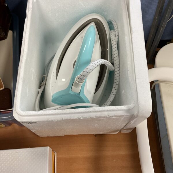 Morphy Richards Jet Steam Plus iron with base, side view.