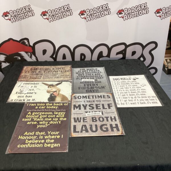 Novelty tin signs inc dog rules & life is like toilet paper