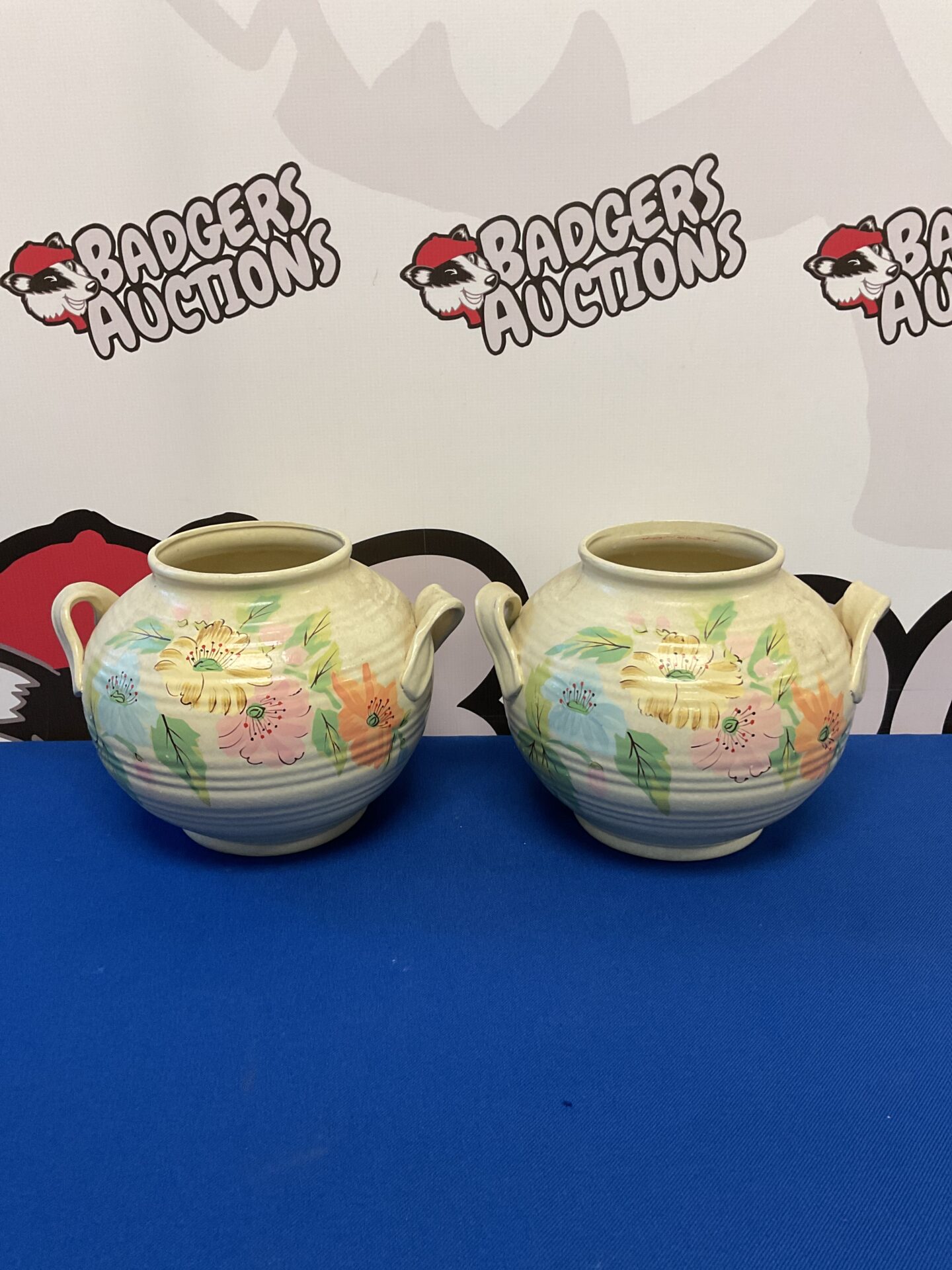 064 Pair of burford pottery hand painted floral vases