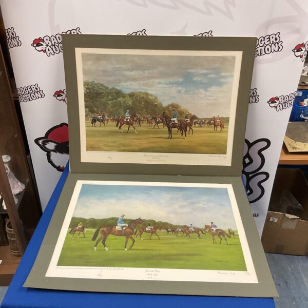 Vintage 1978 Madeline Selfe horse racing print depicting a race.