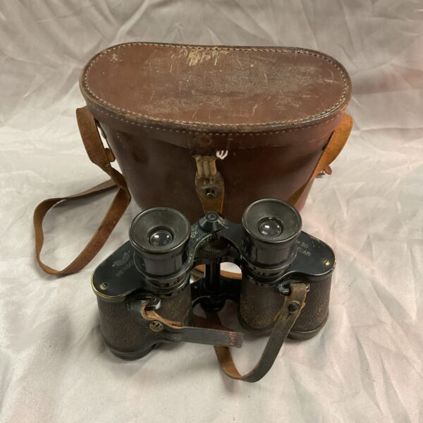 WWII Hensoldt 6x30 binoculars in a leather case.