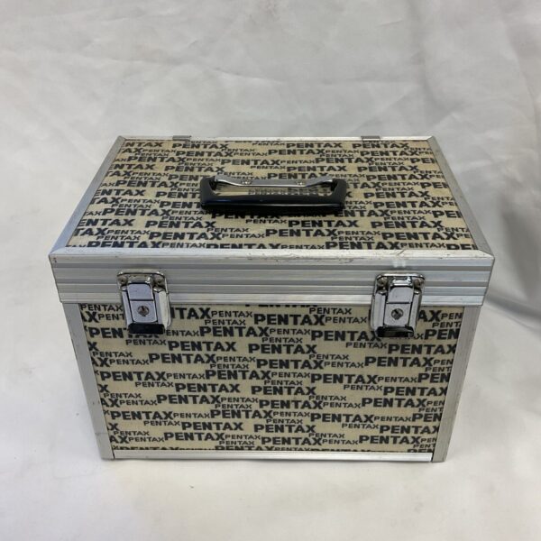 Vintage Pentax aluminium camera case for photography equipment.