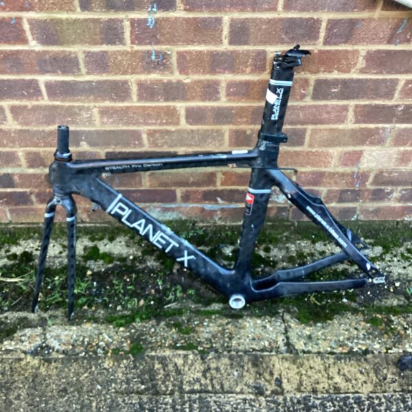 Black Planet X Stealth Pro carbon fibre road bike frame.