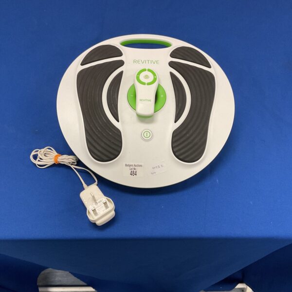 Side view of a Revitive foot massager with charger.