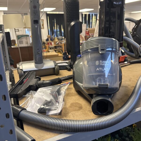 Russell Hobbs Atlas 2 hoover with attachments for floor cleaning.