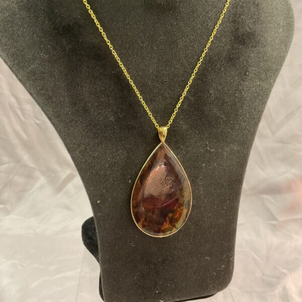 Vintage silver gilt necklace with amber glass pendant