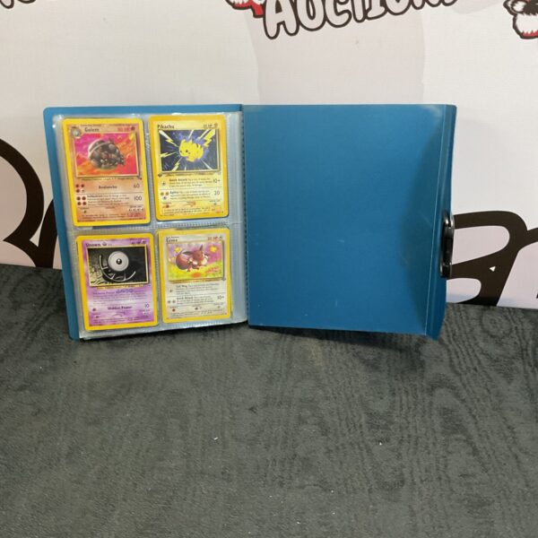 Vintage Pokemon card album featuring Pikachu on the cover.