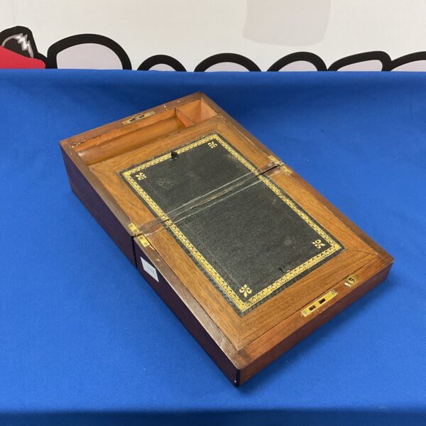 Antique Georgian writing slope with mahogany case and faded green baize.