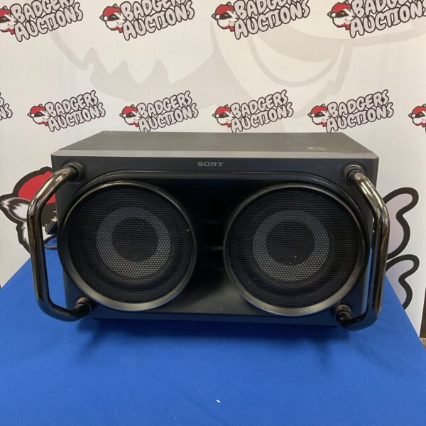 Sony double subwoofer speaker with black finish.