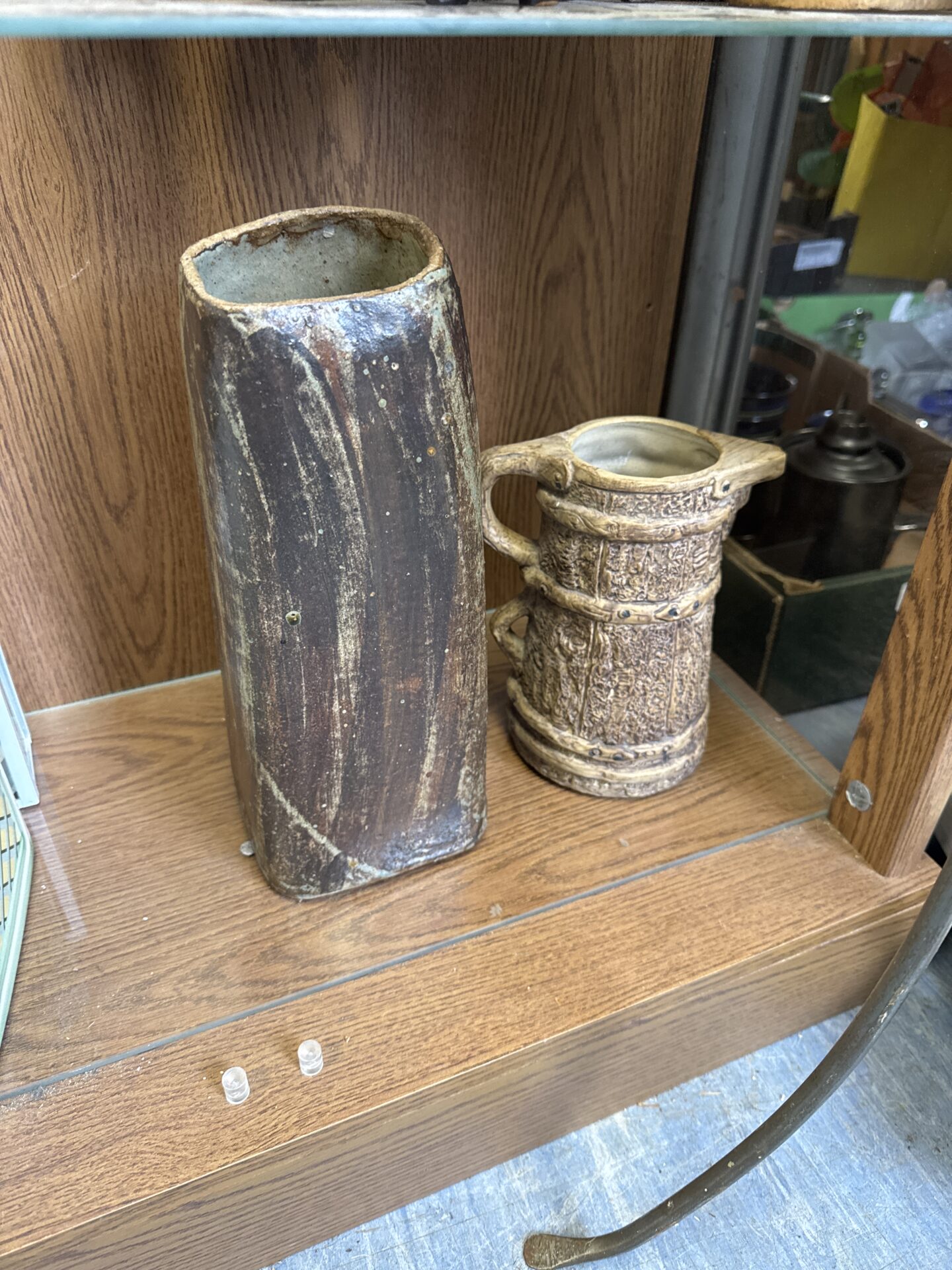 270 Studio pottery jug & vase – taller vase measures 13” tall approx