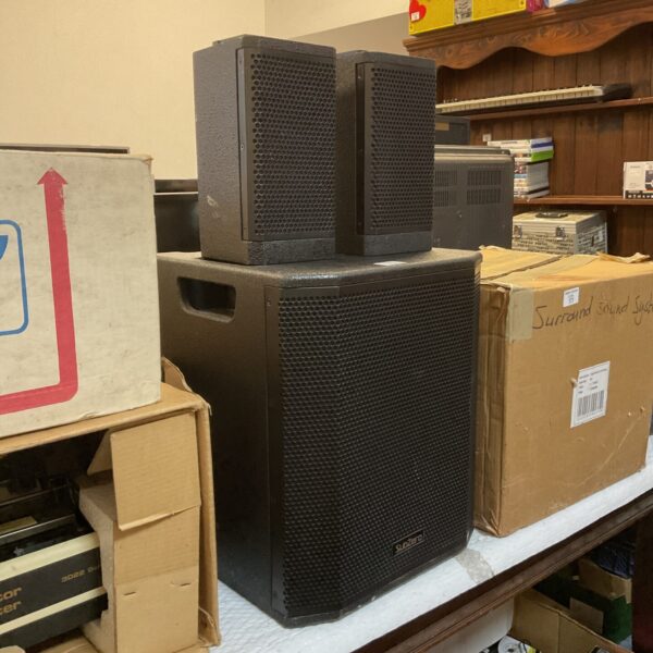Black Subzero PA system active subwoofer for live sound reinforcement.
