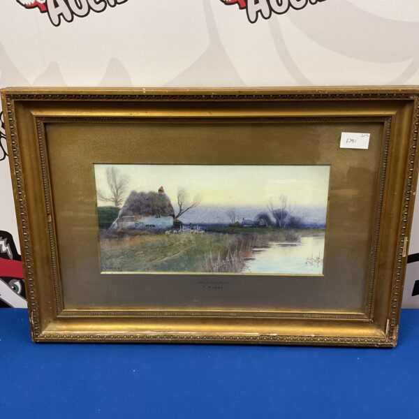 Signed T Rivers watercolour painting of a river scene near Lambton, Berkshire.