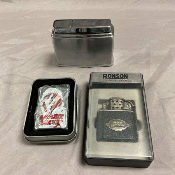 Silver Ronson butane table lighter, vintage collectible.