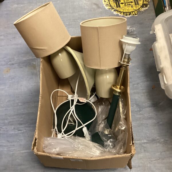 Lot of three vintage table lamps with pleated shades.