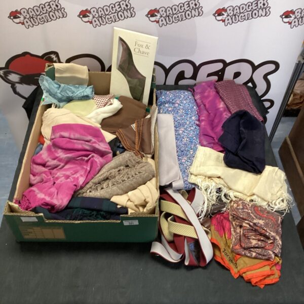 Collection of colourful silk scarves and handkerchiefs in a lot.