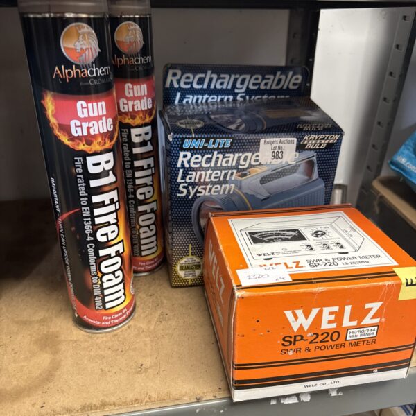 Lot of vintage fire foam, torch, and Welz SP-220 power meter.