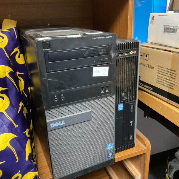 Black Dell Optiplex desktop computer tower for parts or repair.