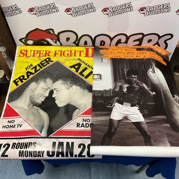 Vintage Mohammed Ali boxing poster, capturing a dynamic action shot.
