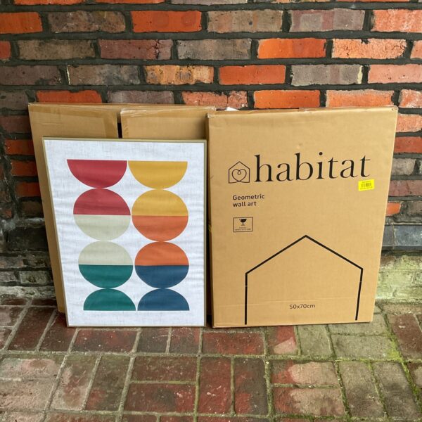Vibrant Habitat geometric wall art print with bold abstract shapes.