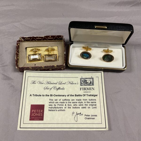 Antique Lord Nelson Vice Admiral cufflinks set in presentation box.