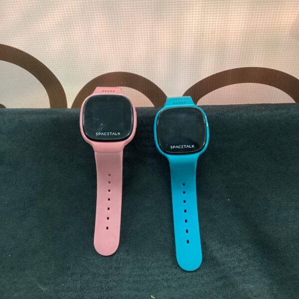 Pink and blue Spactalk smart watches for kids, GPS tracking.