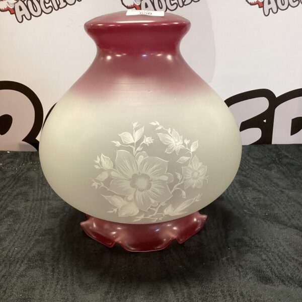Vintage etched glass lamp shade with floral Art Deco design.