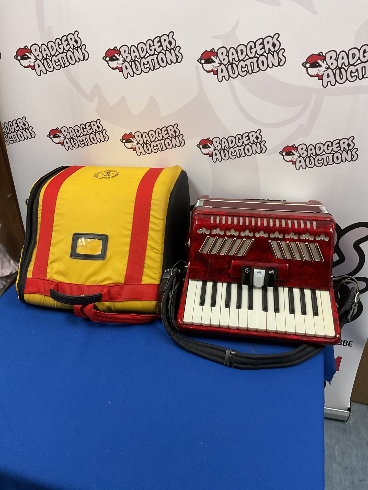762 Vintage red accordion with case