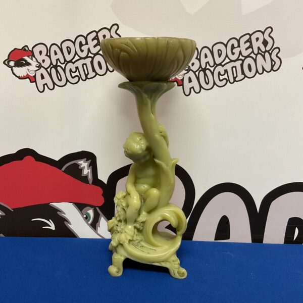 Vintage resin cherub pedestal dish with ornate details.