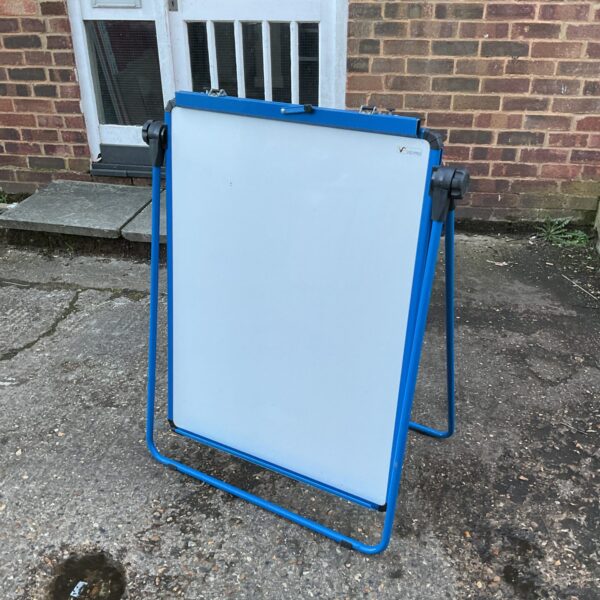 Portable Vizpro whiteboard with metal frame, ready for use.