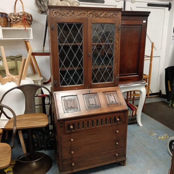 Antique oak writing bureau display cabinet