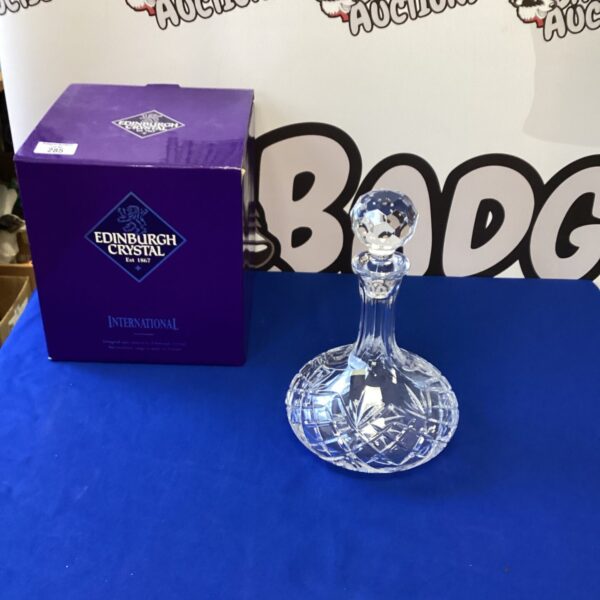 Clear Edinburgh Crystal ships decanter, vintage barware.