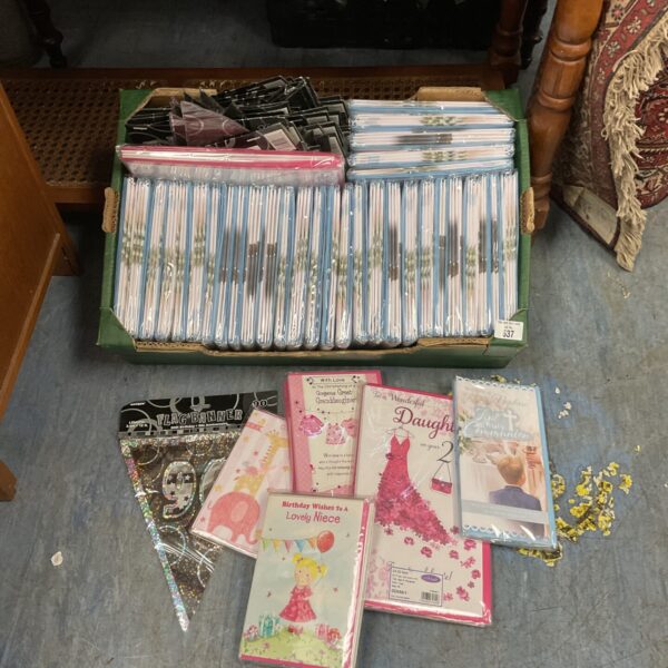 Large lot of new birthday cards and banners for celebrations.