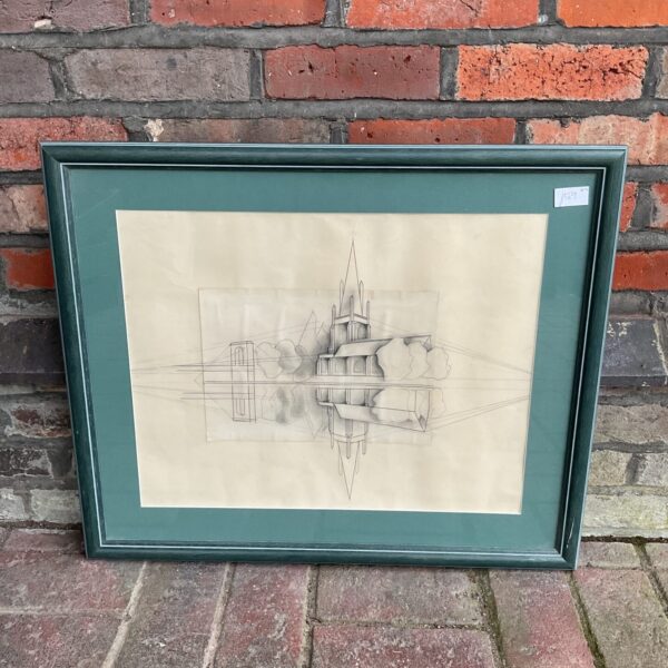 Abstract artwork of Marlow All Saints Church and bridge.