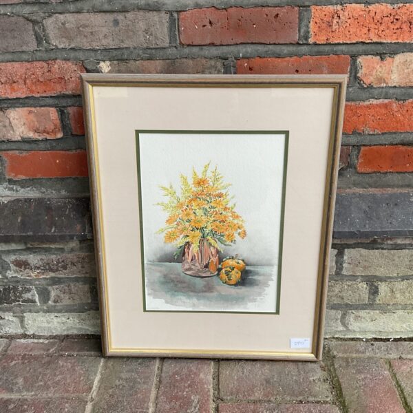 Signed watercolour painting of chrysanthemums by Judith Milne.