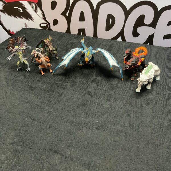 Schleich dragons and dogs lot, including Eldrafo dragon and Hellhound.