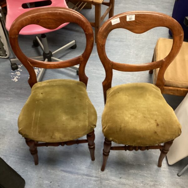 Pair of antique Victorian balloon back dining chairs.