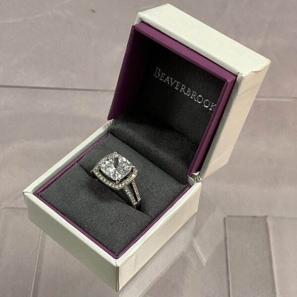 Silver cubic zirconia ring by Beaverbrooks, size N.