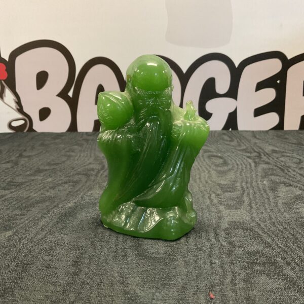 Vintage Japanese Fukurokuji figure in striking jade green glass.