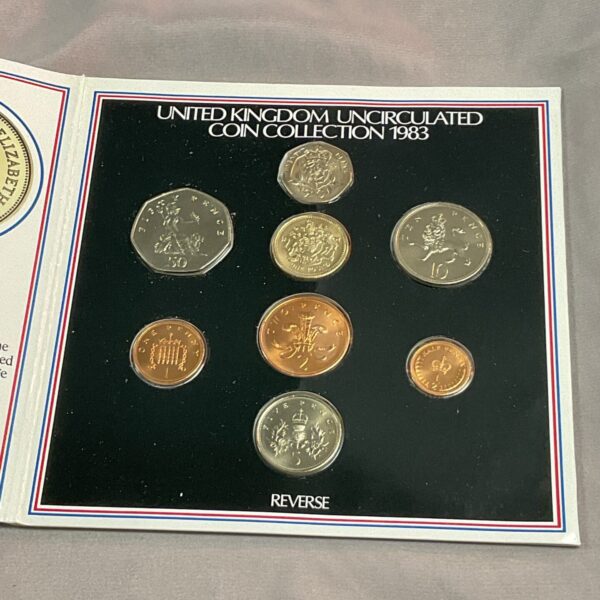 Front view of the 1983 United Kingdom uncirculated coin collection packaging.